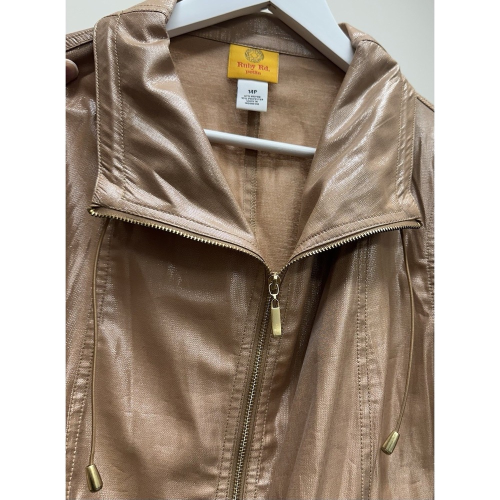 Ruby Rd. Gold Tone Shimmer Jacket. Zip Front. Size 14P - Picture 8 of 10